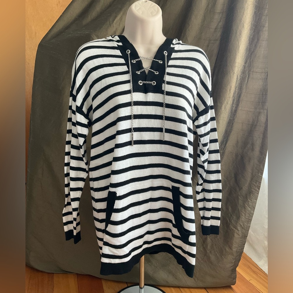 MICHAEL Michael Kors Striped Lace-Up Hooded Sweater